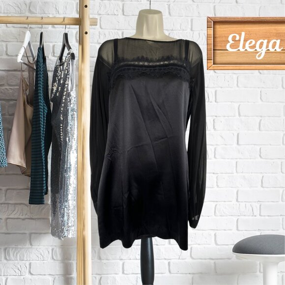 GUESS for MARCIANO Black Silk Satin & Lace Dress, Bewitching, Alluring, Large - Picture 3 of 14